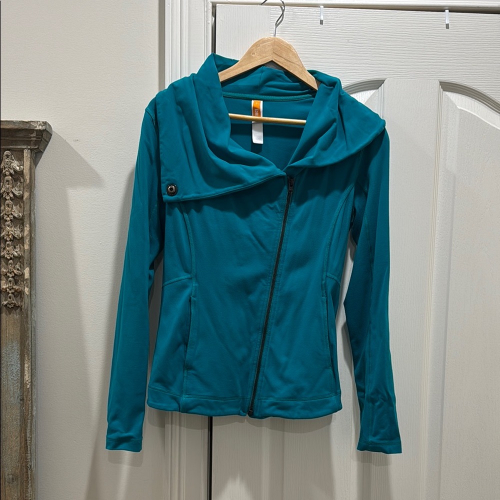 Lucy Blue Utility Jacket with Cowl Neck and Long Sleeves
